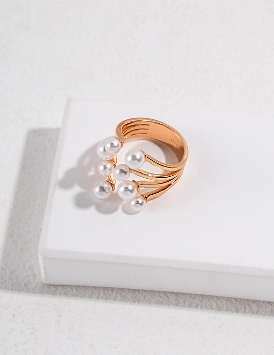 Silver 925 Shell Pearl Flower Open Ring: A breath of floral beauty for your finger