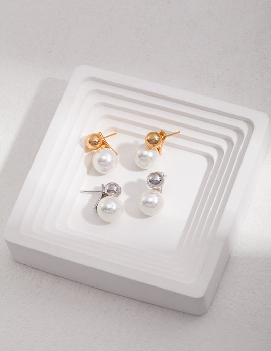 Sterling Silver 925 High-Quality Shell Pearl Earrings - French Minimalist