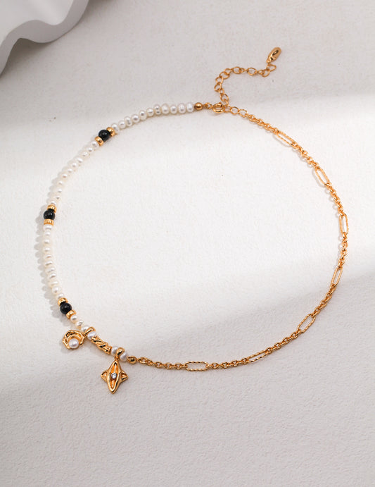 Freshwater Pearl S925 Star & Moon Motif Nuance Necklace