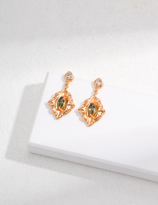 S925 Vintage-Style Nuance Earrings with Natural Stone and Zirconia