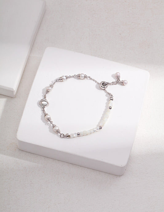 925 Sterling Silver Natural Shell Lava Flow Design Nuance Bracelet