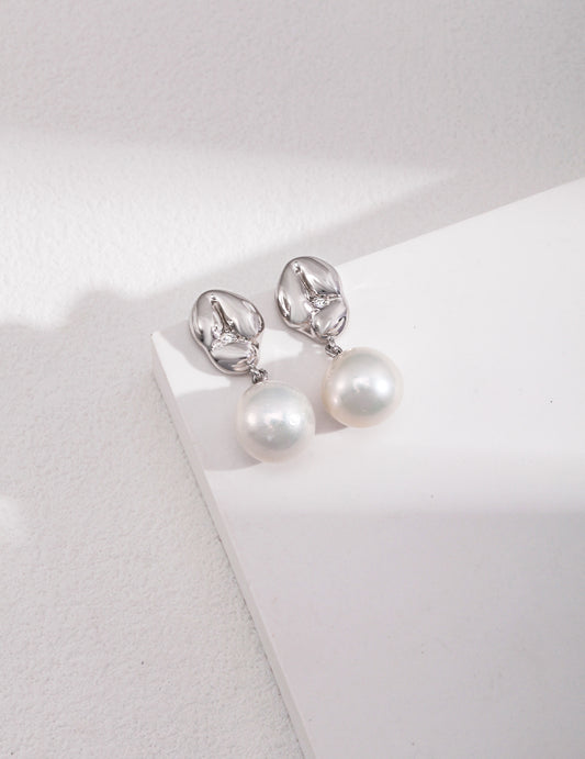 S925 Freshwater Baroque Pearl Zirconia Earrings French Cute