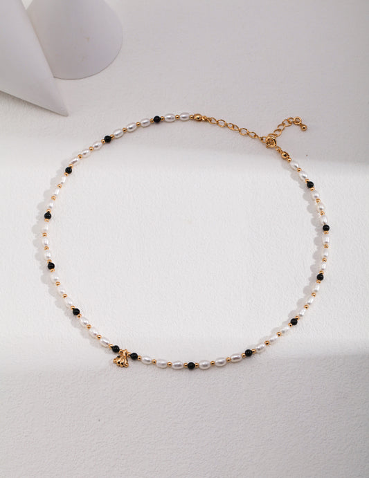 Freshwater Pearl x Black Onyx Silver 925 Shell Necklace