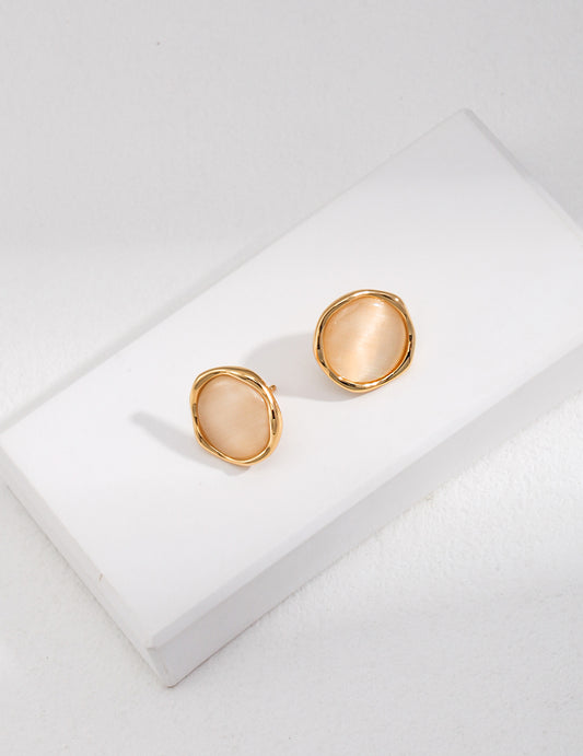Silver 925 Cat's Eye Earrings - Organic Deformed Design