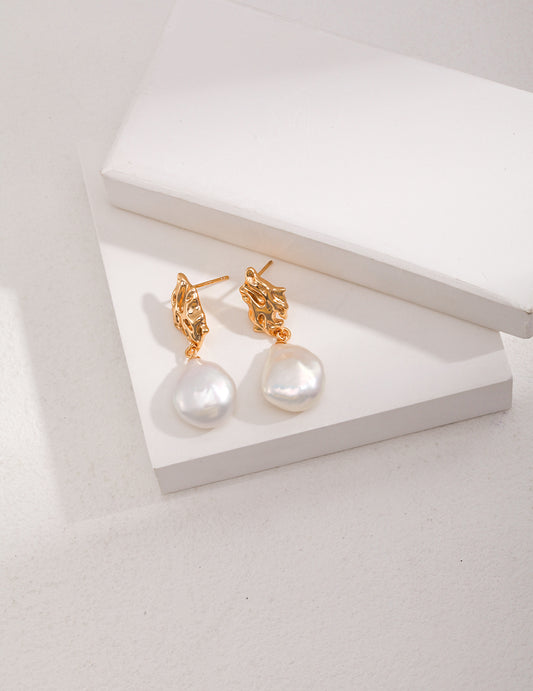 S925 Natural Baroque Pearl Earrings, French Antique Style