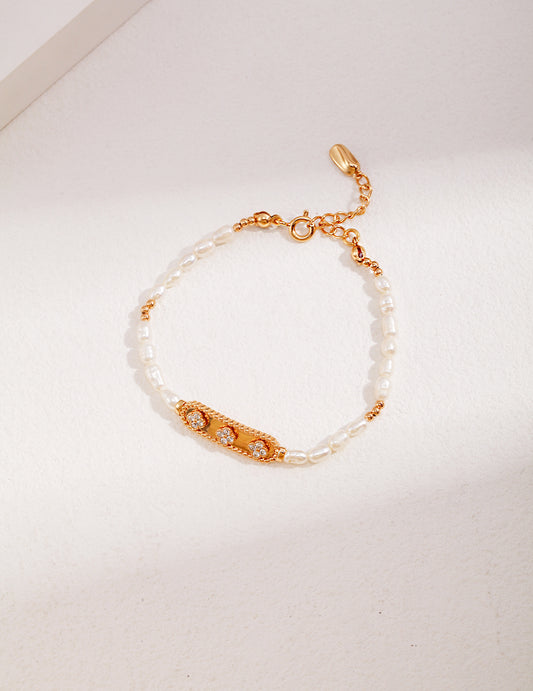 S925 Freshwater Pearl Bracelet, French Minimalist, Gold Plated