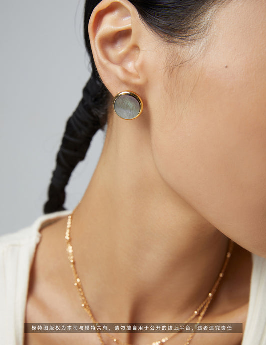 S925 Black Shell Earrings French Chic Gold Plated E0930