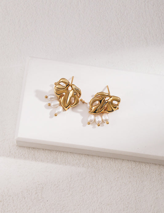 S925 Freshwater Pearl Earrings, Vintage Style, Gold Plated Finish