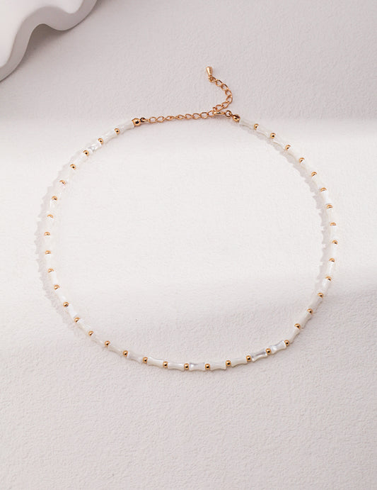 Sterling Silver 925 Bamboo Motif Freshwater Pearl Long Necklace