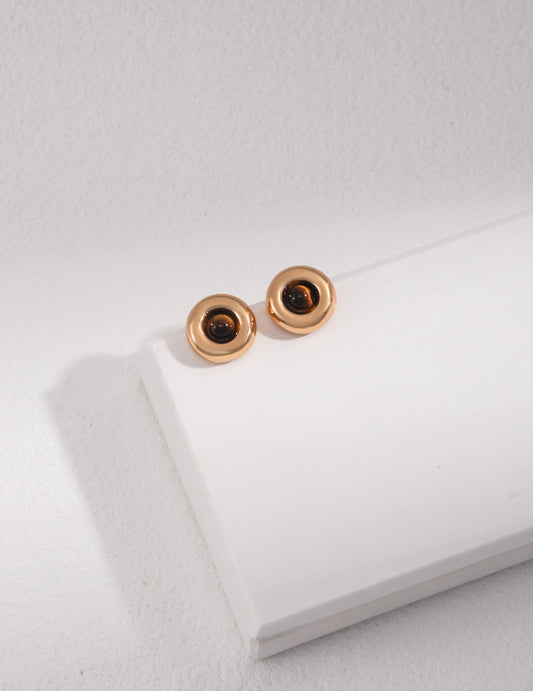 S925 Natural Stone Tiger's Eye Minimalist French Chic Earrings
