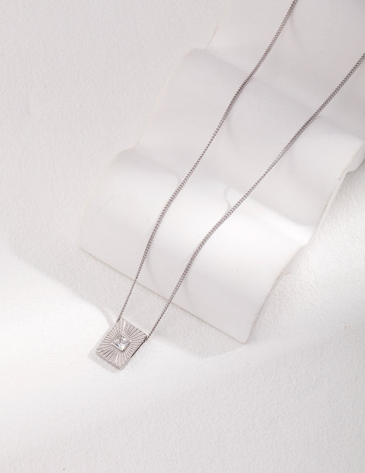 Sterling Silver 925 Square Zirconia Necklace, French Style