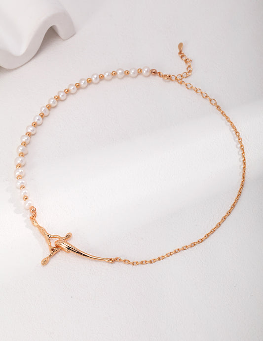 Sterling Silver 925 Fluid Design Natural Freshwater Pearl Necklace Urban Radiance
