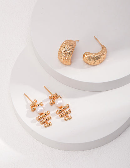 S925 フレンチ ミニマル フープピアス ヴィンテージゴールド