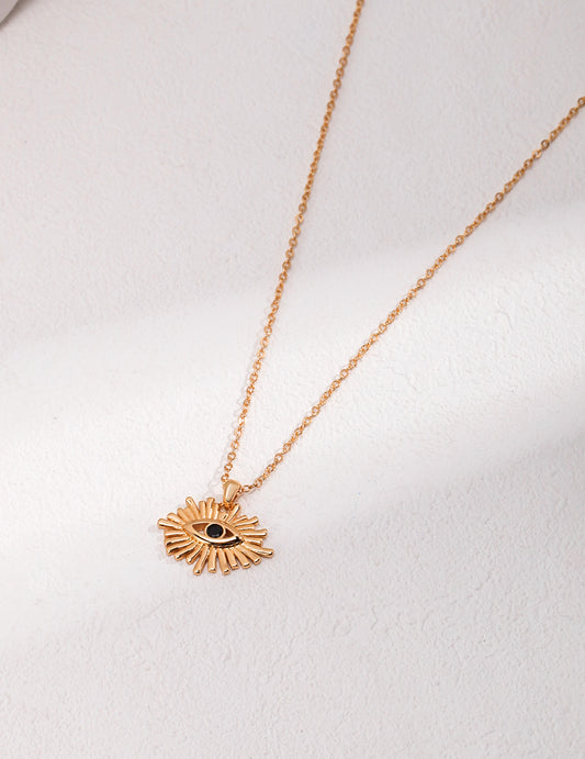 S925 Evil Eye Zirconia Necklace Vintage Gold