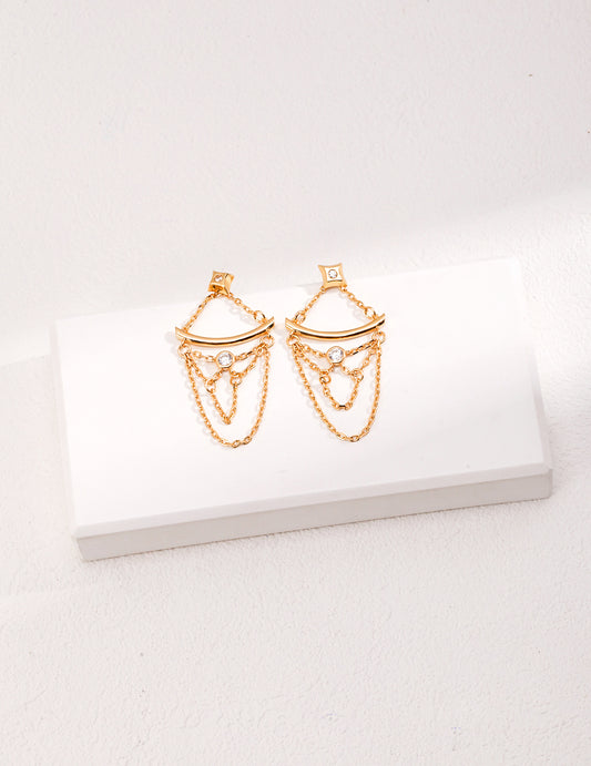 Silver 925 Stardust Zirconia Chain Earrings, Italian Palace Style