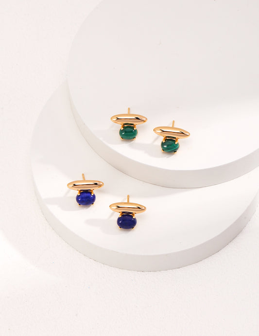 S925 Lapis Lazuli/Malachite Minimal Cone Earrings