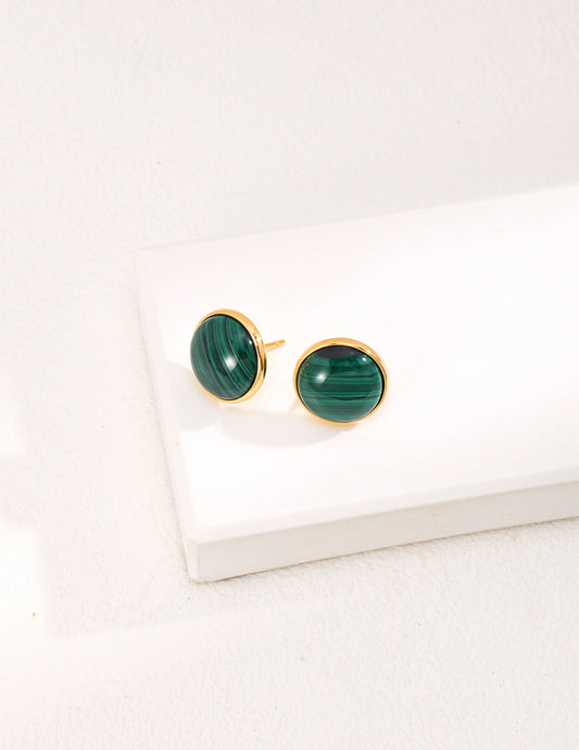 S925 Natural Stone Malachite Minimalist Stud Earrings