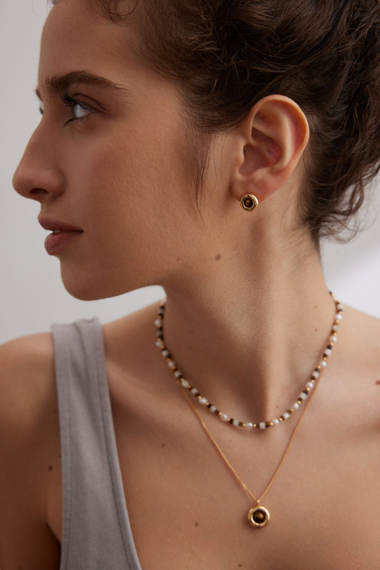 S925 Natural Stone Tiger's Eye Minimalist French Chic Earrings