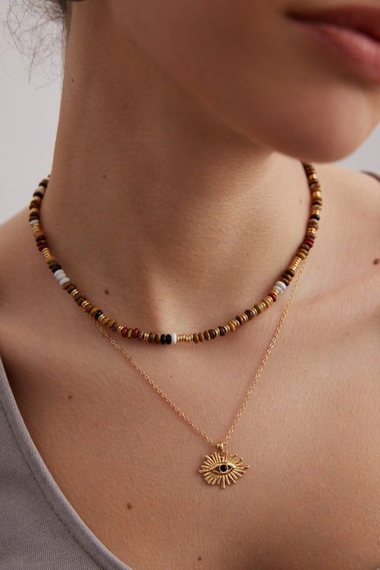 S925 Evil Eye Zirconia Necklace Vintage Gold
