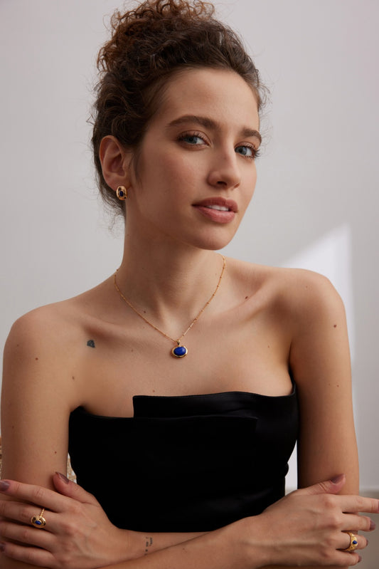 S925 Natural Stone Lapis Lazuli Vintage Style Minimalist Earrings