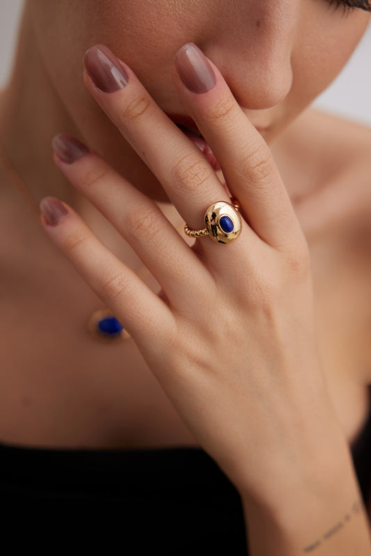 S925 Natural Stone Lapis Lazuli/Onyx Minimalist Design Ring