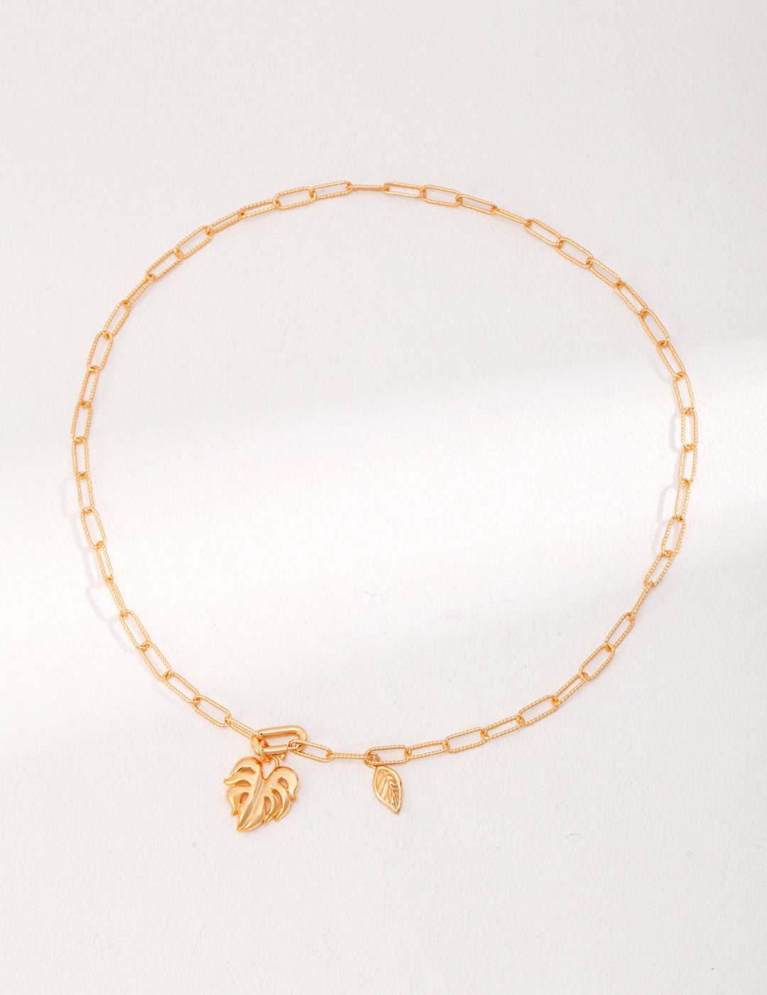 S925 Leaf Motif 2-Way Necklace, Vintage Gold, Detachable