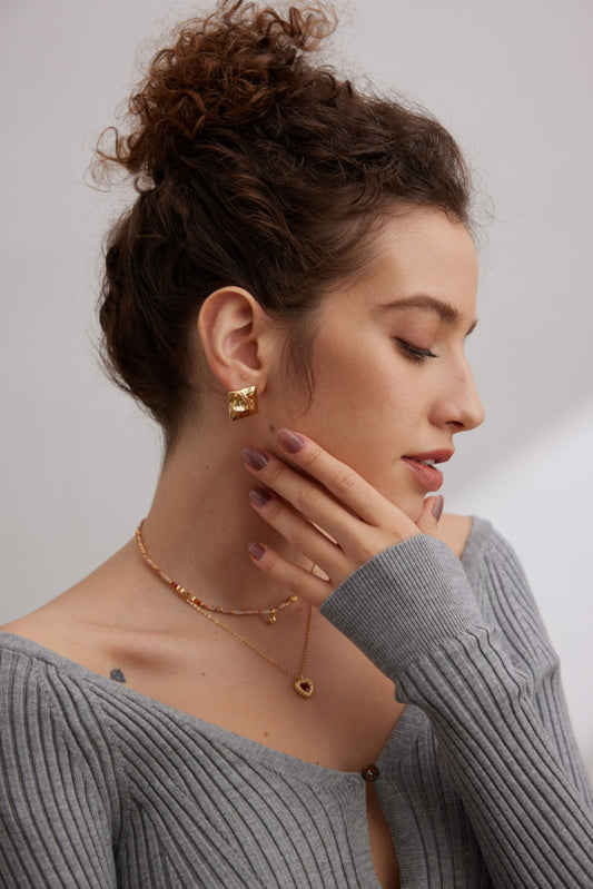 シルバー925 ミニマル スクエアピアス ヴィンテージゴールド