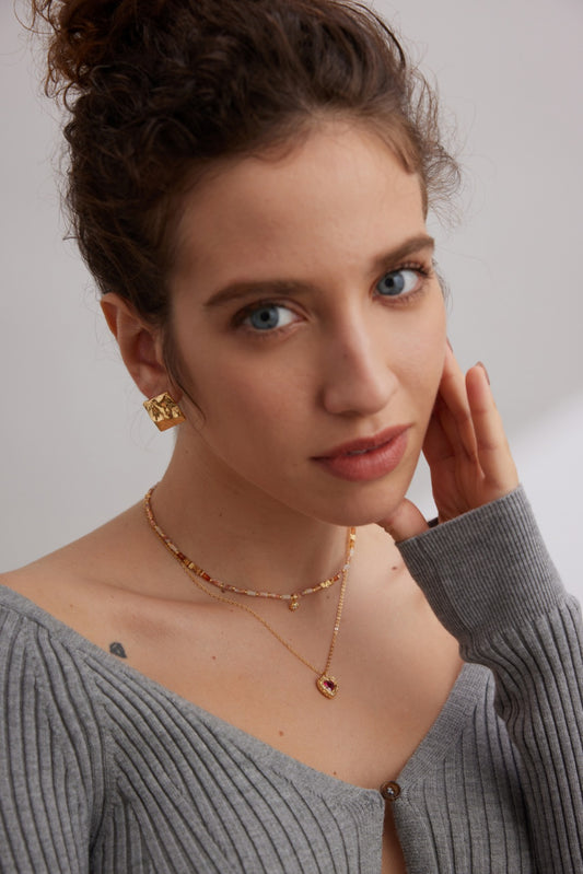 S925 Silver Necklace, Maple and Ginkgo Adorned Pebble Design