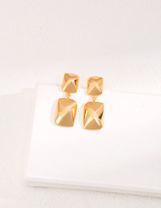 Silver 925 Architectural Geometric Square Earrings