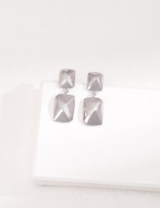 Silver 925 Architectural Geometric Square Earrings