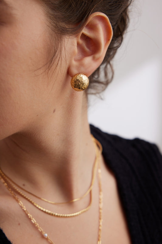 Sterling Silver Hand-carved Hammered Texture Circle Earrings