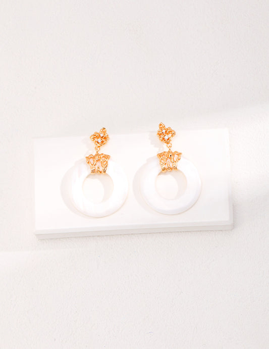 925 Sterling Silver Natural Shell Earrings Vintage Gold