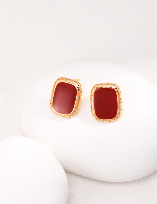 S925 Enamel Vintage Gold Minimalist Earrings