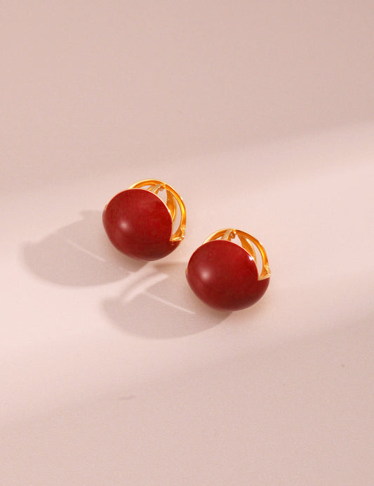 Bordeaux Red Enamel Earrings: Elegant European Style Design