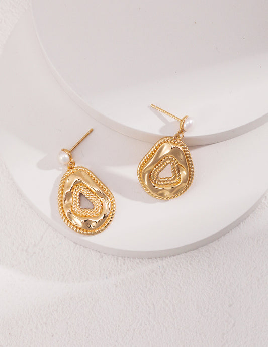 シルバー925 淡水パール クラシカル ピアス ヴィンテージゴールド