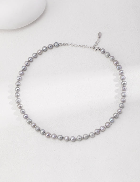 S925 Freshwater Pearl Necklace Platinum-Plated Simple