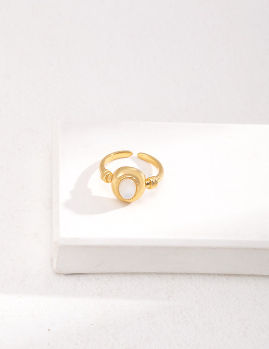 シルバー925 マザーオブパール リング フレンチミニマル ゴールド