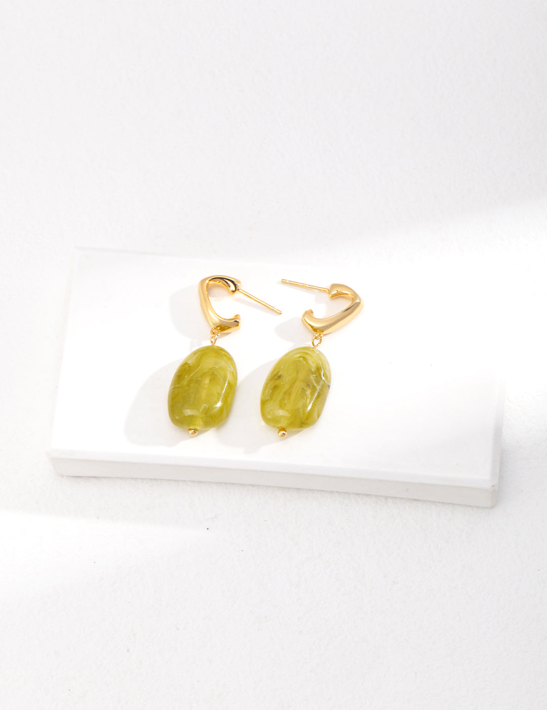 Modern Green Resin Gold-Plated Botanical Style Earrings