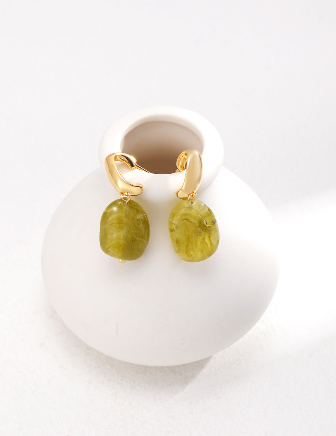 Modern Green Resin Gold-Plated Botanical Style Earrings