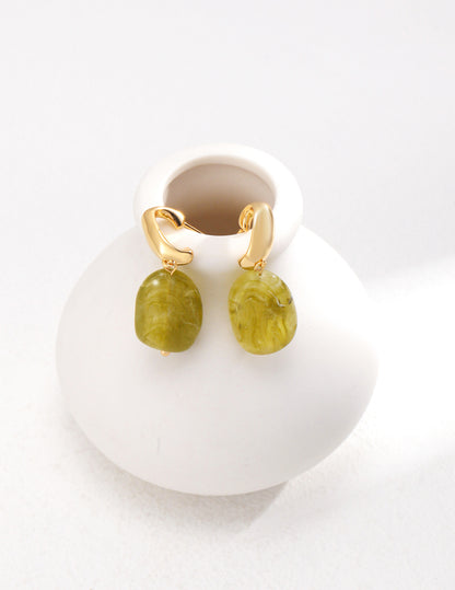 Modern Green Resin Gold-Plated Botanical Style Earrings