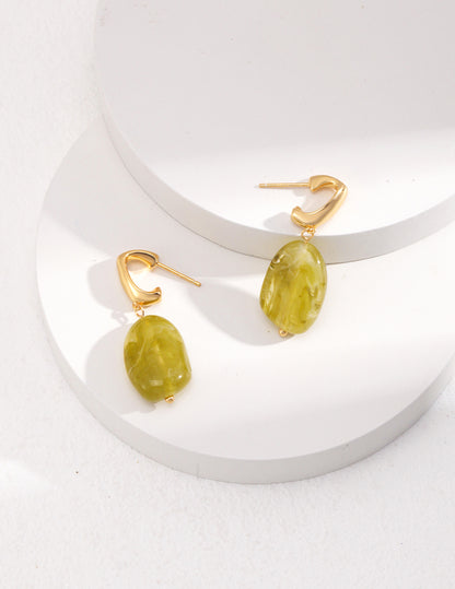 Modern Green Resin Gold-Plated Botanical Style Earrings