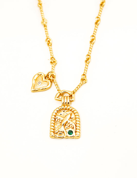 Silver 925 Zirconia Necklace: Nostalgic Heart and Swallow