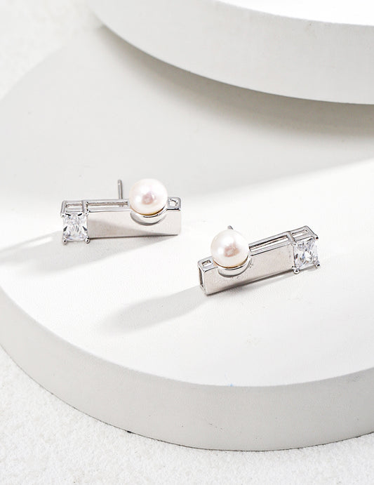 S925 Sterling Silver Freshwater Pearl Zirconia Long Earrings Elegant