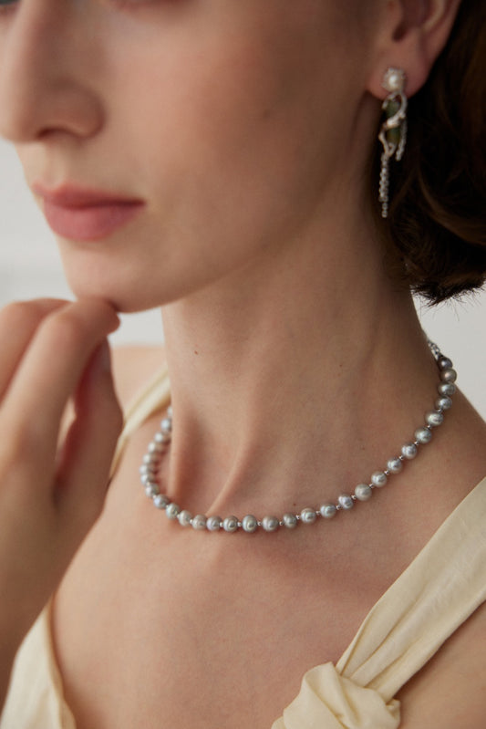 S925 Freshwater Pearl Necklace Platinum-Plated Simple