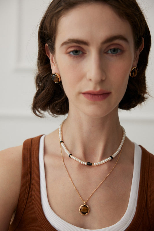 S925 Tiger's Eye French Minimalist Design Earrings