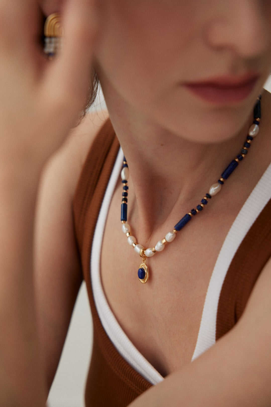 S925 Lapis Lazuli Pendant Top Vintage Gold