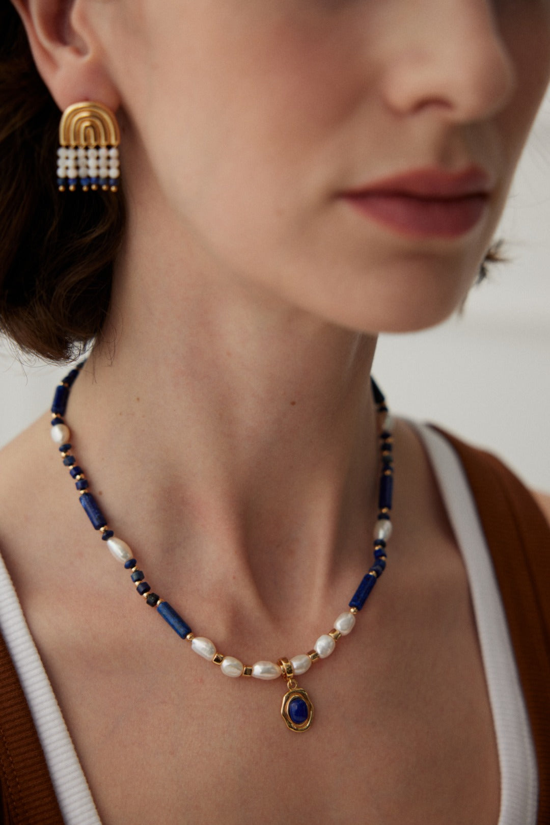 S925 Lapis Lazuli Pendant Top Vintage Gold
