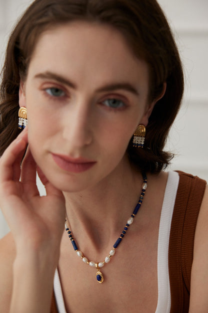 S925 Lapis Lazuli Pendant Top Vintage Gold