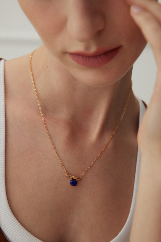 S925 Lapis Lazuli/Malachite Minimal Cone Necklace