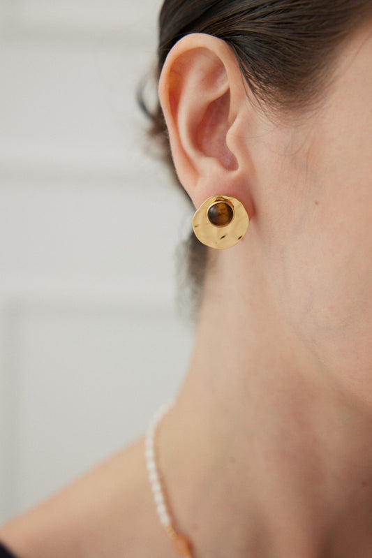 S925 Tiger's Eye 2-Way Earrings French Minimalist Design